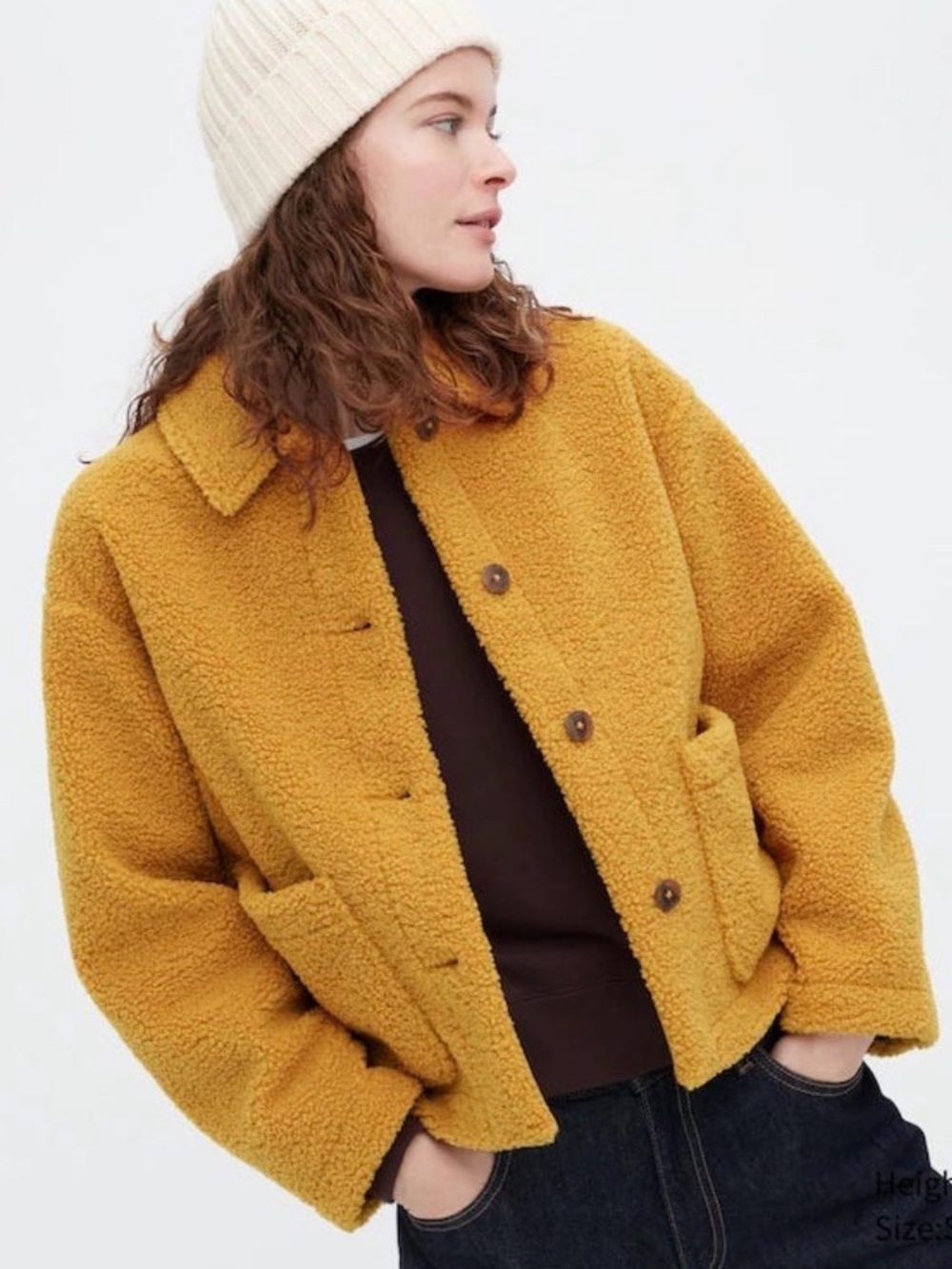 Uniqlo Teddy Fleece Sherpa Jacket Camel Brown Boxy Cropped Size S